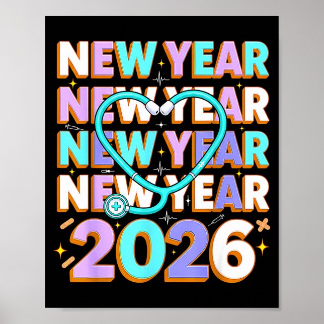 Poster Happy New Year 2026 Coquette Bows New Years Nurse  (Devant)