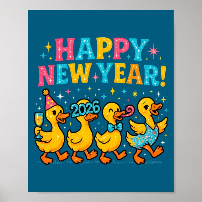 Poster Happy New Year 2026 Cute Duck Party Gift Long Slee (Devant)