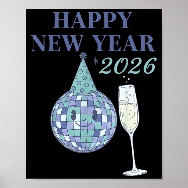 Poster Happy New Year 2026 Disco Ball Celebration  (Devant)