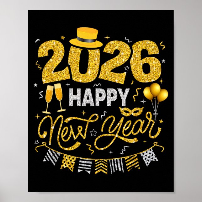 Poster Happy New Year 2026 Fireworks Countdown New Years  (Devant)