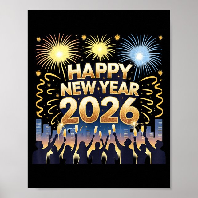 Poster Happy New Year 2026 Fireworks Party Celebration  (Devant)