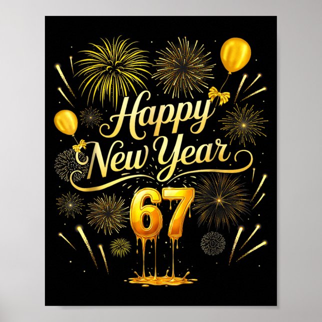 Poster Happy New Year 2026 Funny 67 Six Seven Meme Gen Al (Devant)