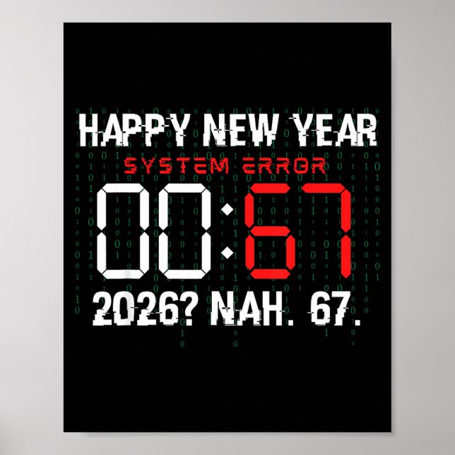 Poster Happy New Year 2026 Humor Clock 6 7 Meme System Er (Devant)