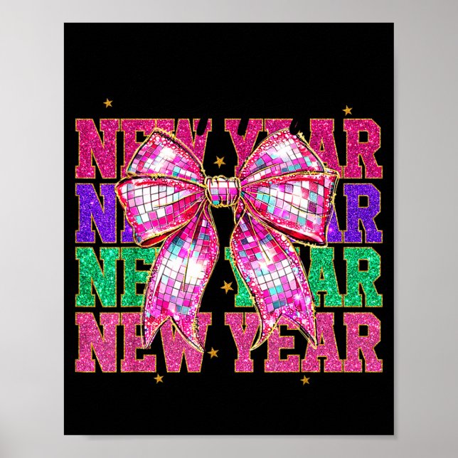 Poster Happy New Year 2026 Nk Coquette Bow Disco Ball Cou (Devant)