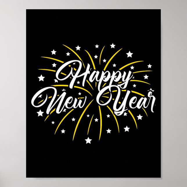 Poster Happy New Year Tee Uni-kids Black Small  (Devant)