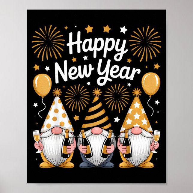 Poster Happy New Years Eve Party Gnomes Matching Family  (Devant)