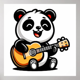 Poster Happy Panda Guitarist - Cute Acoustic Music Design