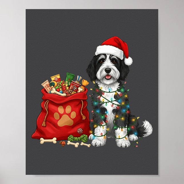 Poster Happy Sheepadoodle Christmas Lights Dog Mom Sheepa (Devant)