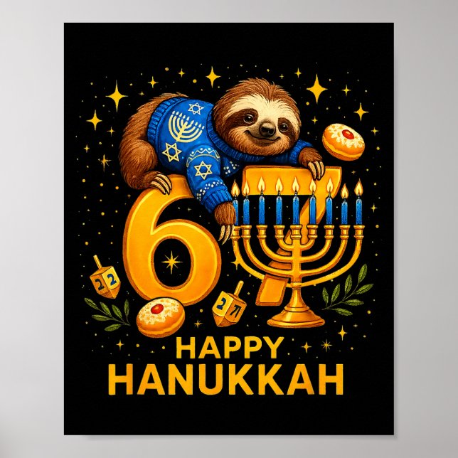 Poster Happy Six Seven Hanukkah Funny Meme Menorah Sloth  (Devant)