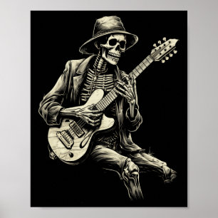 Poster Happy Skeleton Guitar Guy Éffrayant Halloween Rock
