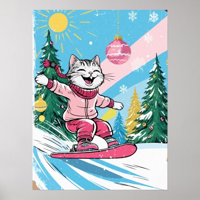 Poster Happy Snowboard Cat (Devant)