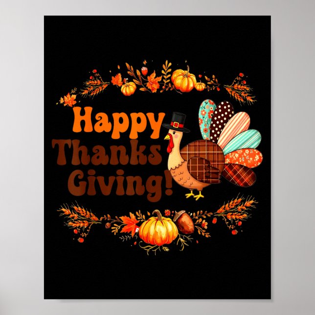 Poster Happy Thanksgiving For Turkey Day Family Dinner Me (Devant)