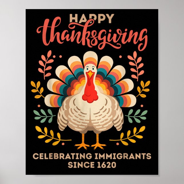 Poster Happy Thanksgiving Turkey Celebrating Immigrants S (Devant)