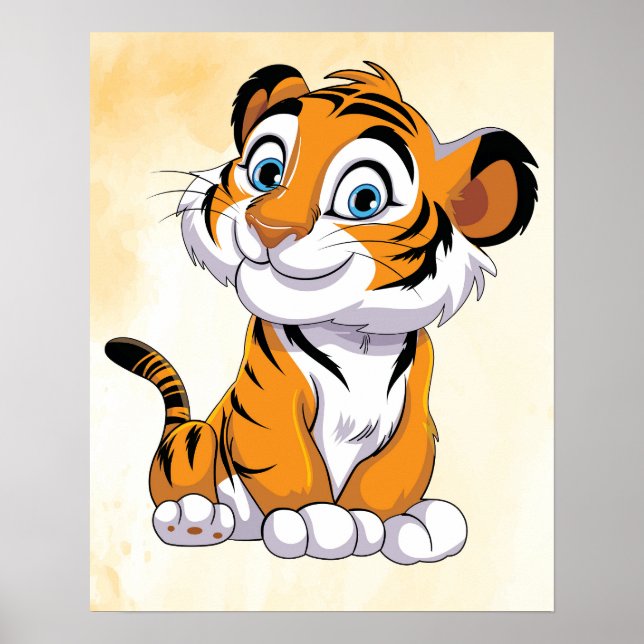 Poster Happy Tiger Cartoon Art Print! Cute Tiger Mur Art (Devant)