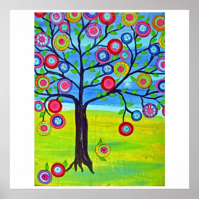 Poster Happy Tree, Arbre de vie, Art populaire mexicain s (Devant)