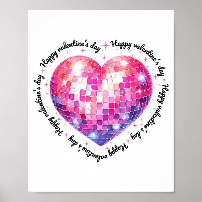 Poster Happy Valentine's Day Coquette Nk Disco Ball Heart (Devant)