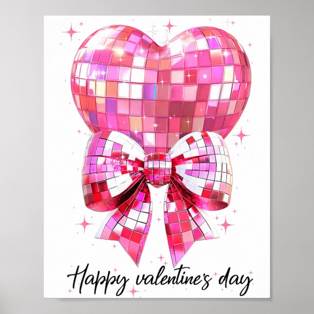 Poster Happy Valentine's Day Funny Coquette Disco Ball He (Devant)