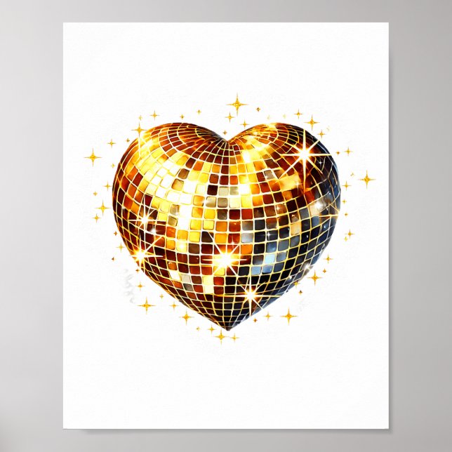 Poster Happy Valentine's Day Funny Gold Coquette Disco Ba (Devant)