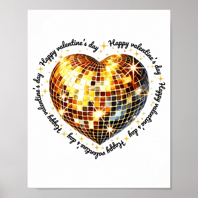Poster Happy Valentine's Day Funny Gold Coquette Disco Ba (Devant)