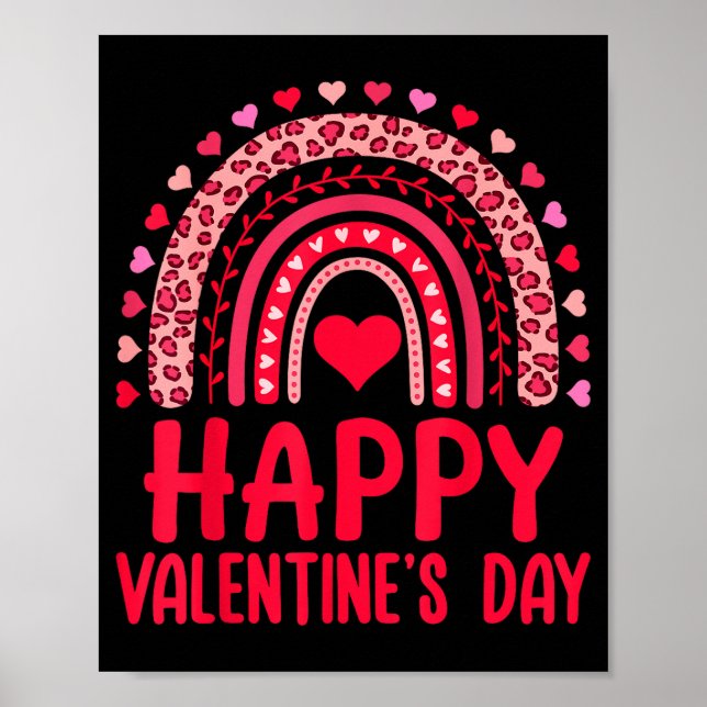 Poster Happy Valentines Day Red Hearts Rainbow Leopard Wo (Devant)
