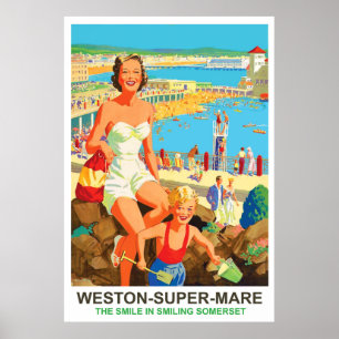 Poster Happy woman on Weston Super Mare