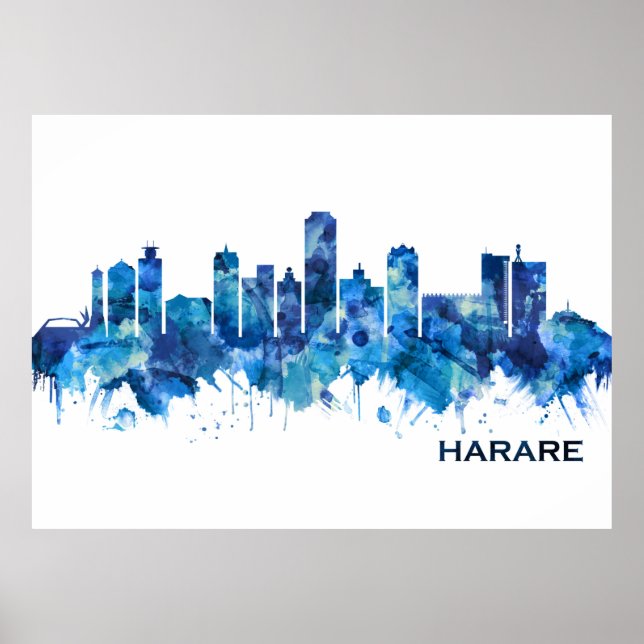 Poster Harare Zimbabwe Skyline Blue (Devant)