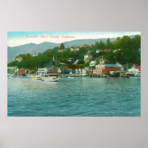 Poster Harborview avec des yachts et des bateaux à voile