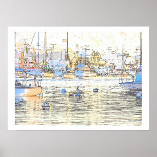 Poster Harbour Dawn & Pelican Print