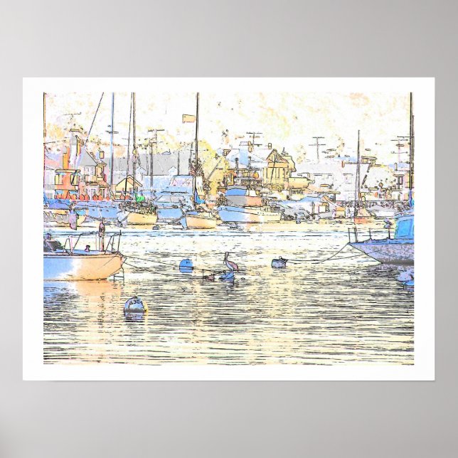 Poster Harbour Dawn & Pelican Print (Devant)