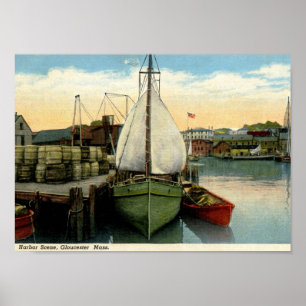 Poster Harbour Scene, Gloucester, MA Vintage