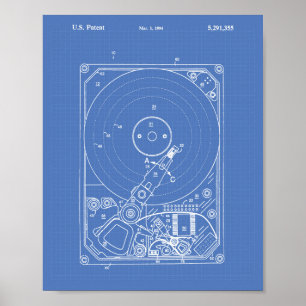 Poster Hard Disk Drive 1994 Patent Art Blueprint