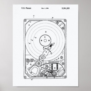Poster Hard Disk Drive 1994 Patent Art White Paper