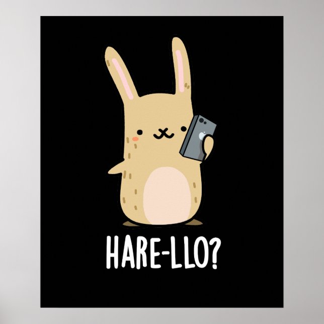 Poster Hare-Lo Là Funny Hare Rabbit Pun Dark BG (Devant)