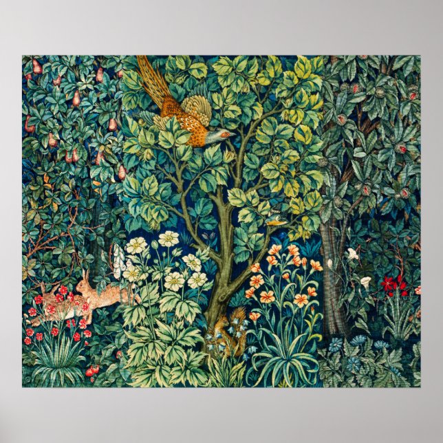 Poster Hares d'ANIMAUX FORESTIERS, Oiseau de faisan, Vert (Devant)