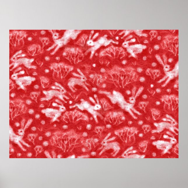 Poster Hares Fil de neige lapins blancs Animaux d'hiver R (Devant)