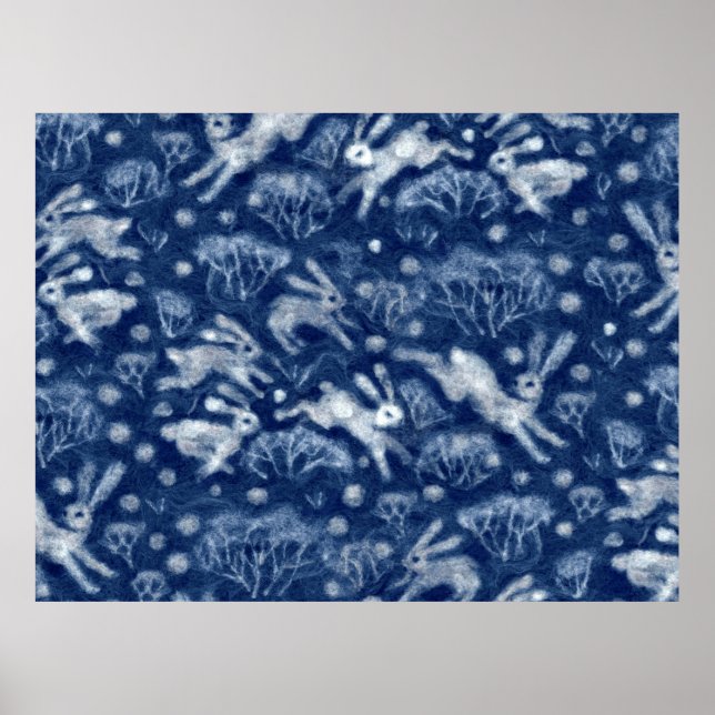 Poster Hares Neige Champ Blanc lapins d'hiver Animaux d'h (Devant)