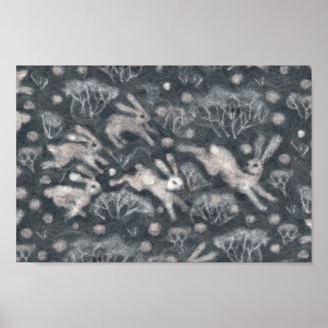 Poster Hares Neiges lapins blancs Animaux d'hiver Gris (Devant)