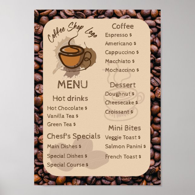 Poster Haricots décontractés Ajouter Votre Menu Café Shop (Devant)