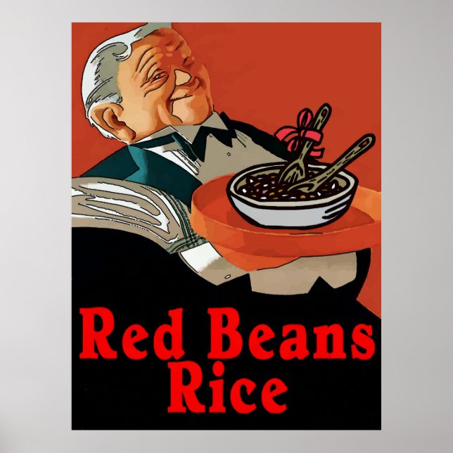 Poster Haricots rouges et riz, serveur vintage (Devant)