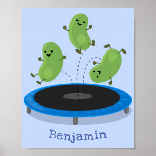 Poster Haricots verts mignons sur dessin animé trampoline