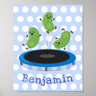 Poster Haricots verts mignons sur dessin animé trampoline