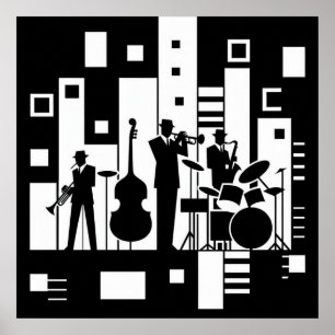 Poster Harlem Renaissance Jazz Quartet noir et blanc