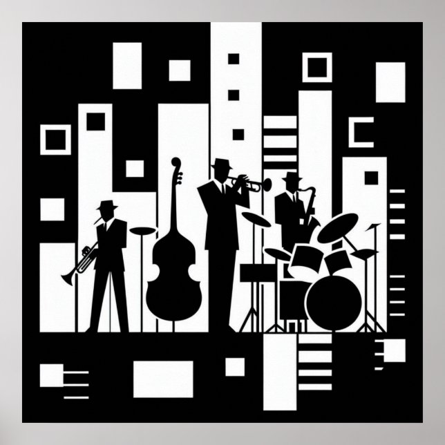 Poster Harlem Renaissance Jazz Quartet noir et blanc (Devant)