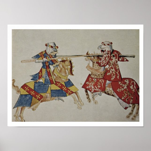 Poster Harley 4205 f.366 Jousting Knights, c.1445 (vellum (Devant)