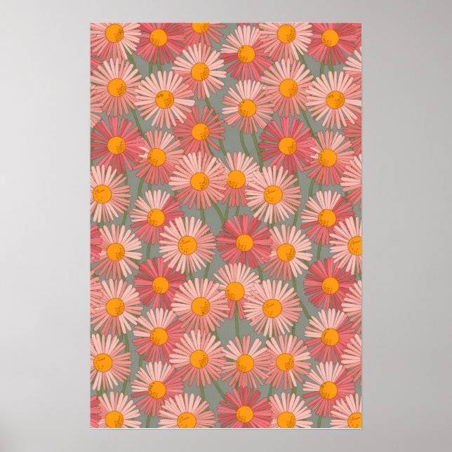 Poster Harmonie de floraison - Motif de marguerite rétro (Devant)