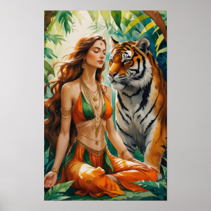 Poster Harmonie de la jungle : Tigre du Bengale et Muse d