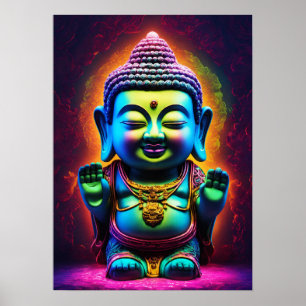 Poster "Harmonie de néon : Adorable Bouddha 3D en verre