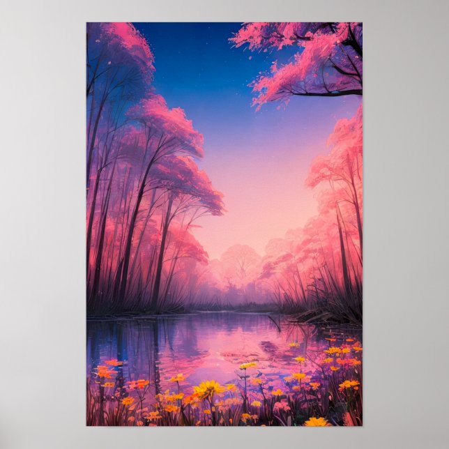 Poster Harmonie du coucher de soleil rose (Devant)