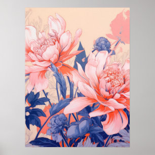 Poster Harmonie florale : Symphonie de rose et de bleu