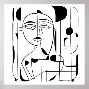 Poster Harmonie irrégulière : Visages Abstraits en monoch